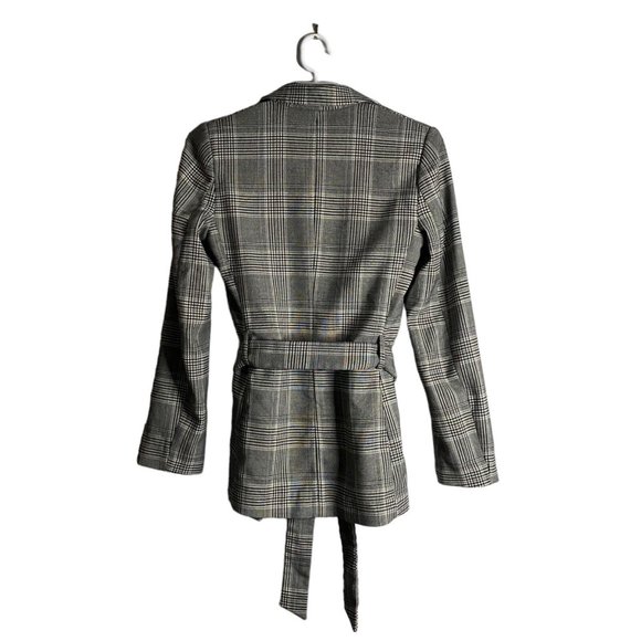 H&M Women's Black and White Plaid Belted Blazer Jacket - Picture 4 of 7